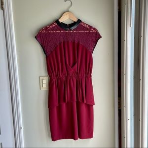 W118 by Walter Baker dress, maroon with embroidery and leather accents